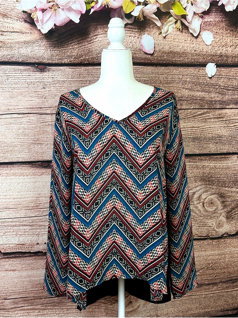 Femme by Tresics Women’s Rayon Abstract Geo Print Longer Back Blouse Tunic